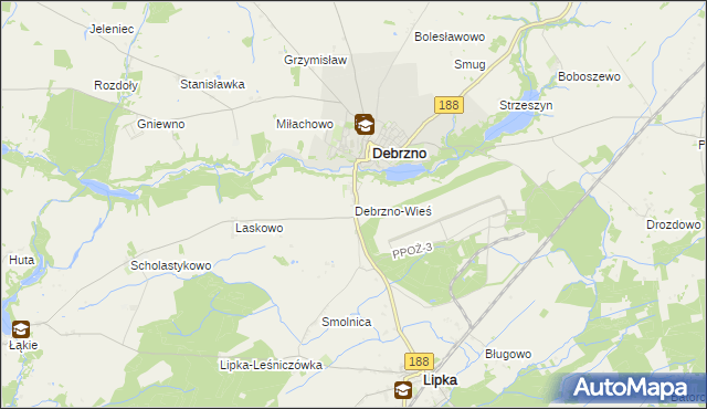 mapa Debrzno-Wieś, Debrzno-Wieś na mapie Targeo