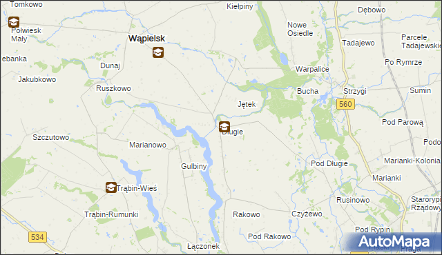 mapa Długie gmina Wąpielsk, Długie gmina Wąpielsk na mapie Targeo