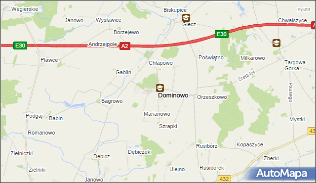 mapa Dominowo, Dominowo na mapie Targeo