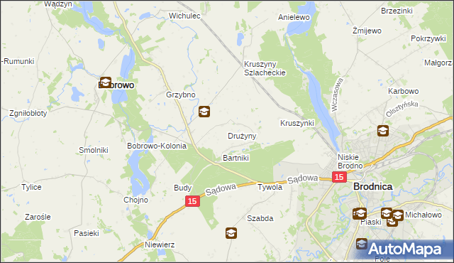 mapa Drużyny gmina Bobrowo, Drużyny gmina Bobrowo na mapie Targeo