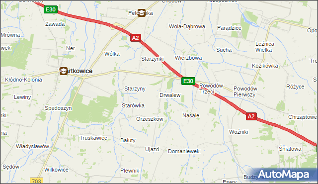 mapa Drwalew gmina Wartkowice, Drwalew gmina Wartkowice na mapie Targeo