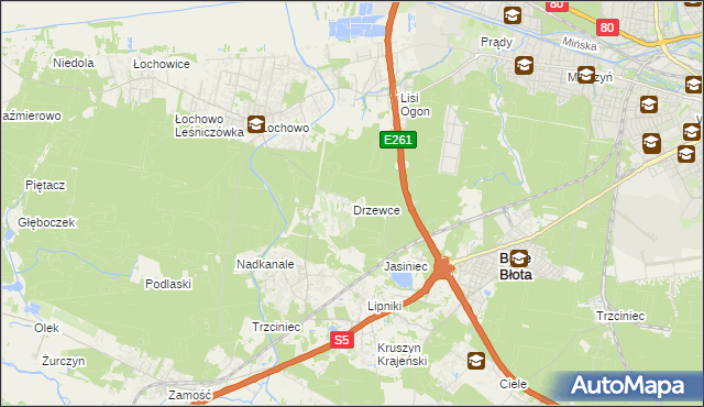 mapa Drzewce gmina Białe Błota, Drzewce gmina Białe Błota na mapie Targeo