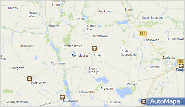 mapa Działyń gmina Zbójno, Działyń gmina Zbójno na mapie Targeo