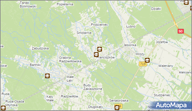 mapa Franciszków gmina Wiskitki, Franciszków gmina Wiskitki na mapie Targeo