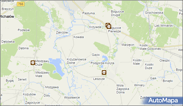 mapa Gacki gmina Pińczów, Gacki gmina Pińczów na mapie Targeo