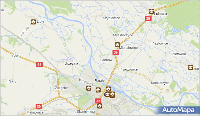 mapa Garbów gmina Lubsza, Garbów gmina Lubsza na mapie Targeo