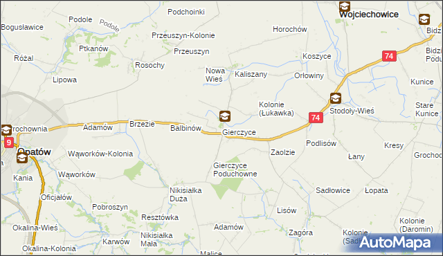 mapa Gierczyce gmina Wojciechowice, Gierczyce gmina Wojciechowice na mapie Targeo