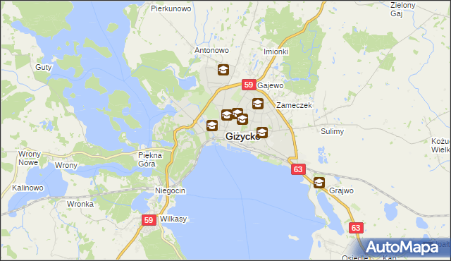 mapa Giżycko, Giżycko na mapie Targeo