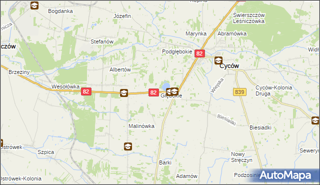 mapa Głębokie gmina Cyców, Głębokie gmina Cyców na mapie Targeo