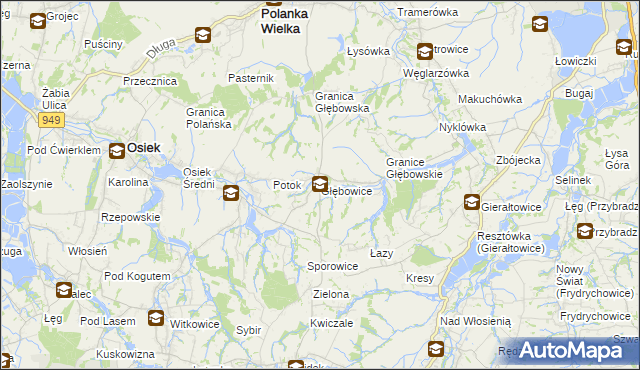 mapa Głębowice gmina Osiek, Głębowice gmina Osiek na mapie Targeo
