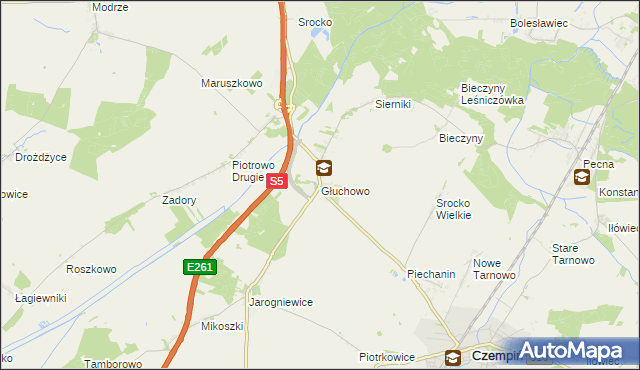 mapa Głuchowo gmina Czempiń, Głuchowo gmina Czempiń na mapie Targeo