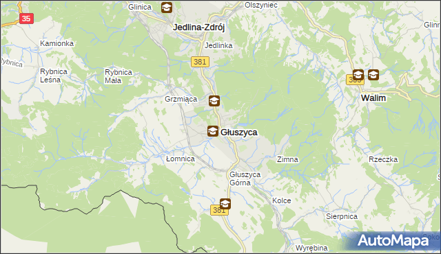 mapa Głuszyca powiat wałbrzyski, Głuszyca powiat wałbrzyski na mapie Targeo