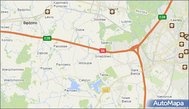 mapa Gniazdowo gmina Biesiekierz, Gniazdowo gmina Biesiekierz na mapie Targeo