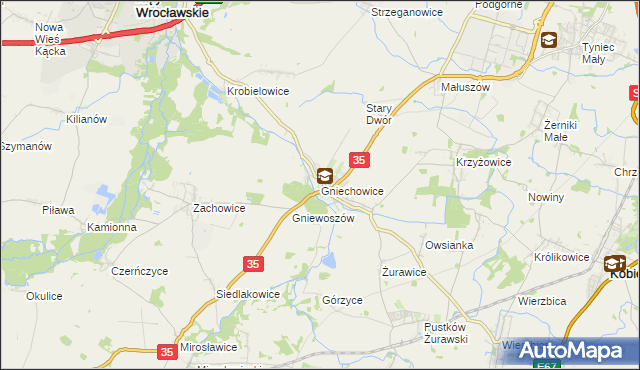 mapa Gniechowice, Gniechowice na mapie Targeo