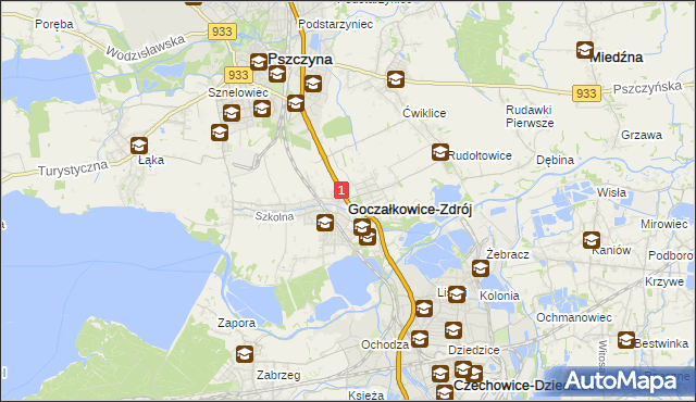 mapa Goczałkowice-Zdrój, Goczałkowice-Zdrój na mapie Targeo
