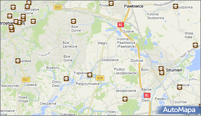 mapa Golasowice, Golasowice na mapie Targeo