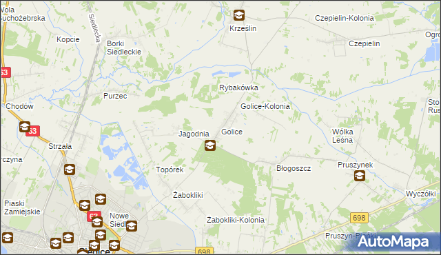 mapa Golice gmina Siedlce, Golice gmina Siedlce na mapie Targeo