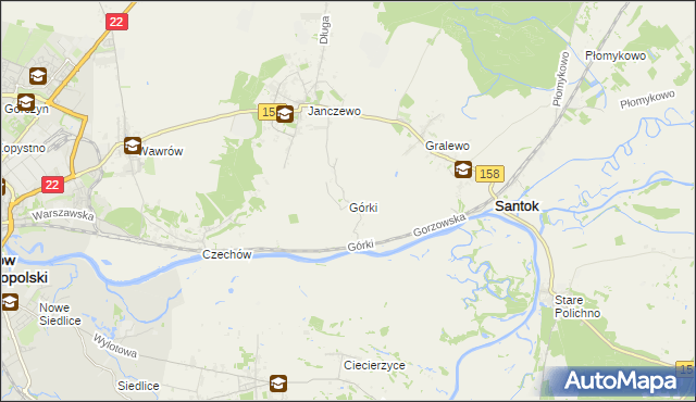 mapa Górki gmina Santok, Górki gmina Santok na mapie Targeo