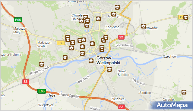 mapa Gorzów Wielkopolski, Gorzów Wielkopolski na mapie Targeo