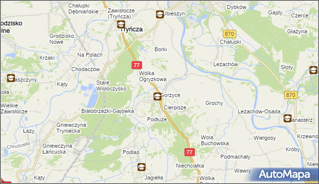 mapa Gorzyce gmina Tryńcza, Gorzyce gmina Tryńcza na mapie Targeo