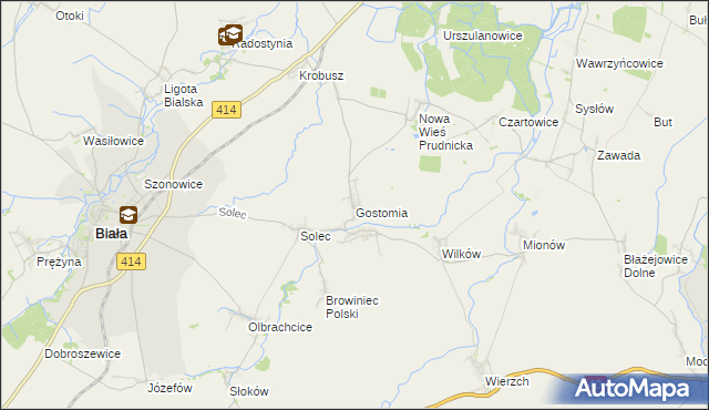 mapa Gostomia gmina Biała, Gostomia gmina Biała na mapie Targeo