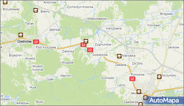 mapa Goździków gmina Gielniów, Goździków gmina Gielniów na mapie Targeo