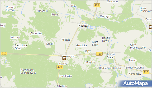 mapa Grabinka gmina Warta, Grabinka gmina Warta na mapie Targeo