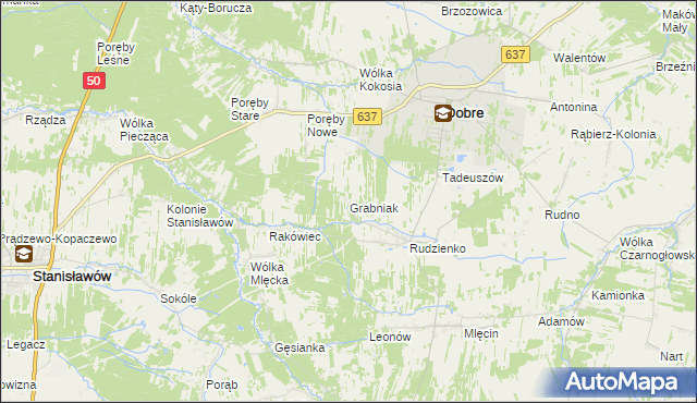 mapa Grabniak gmina Dobre, Grabniak gmina Dobre na mapie Targeo