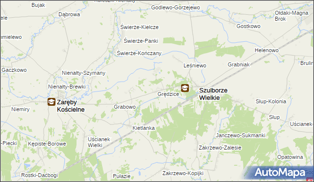 mapa Grędzice gmina Szulborze Wielkie, Grędzice gmina Szulborze Wielkie na mapie Targeo