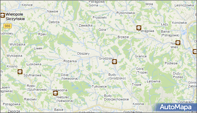 mapa Grodzisko gmina Strzyżów, Grodzisko gmina Strzyżów na mapie Targeo