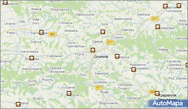 mapa Gromnik powiat tarnowski, Gromnik powiat tarnowski na mapie Targeo