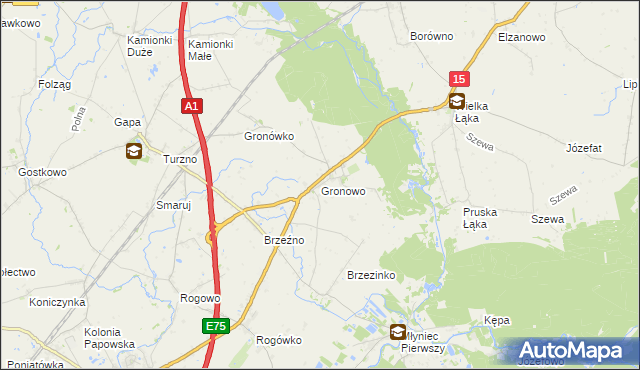 mapa Gronowo gmina Lubicz, Gronowo gmina Lubicz na mapie Targeo