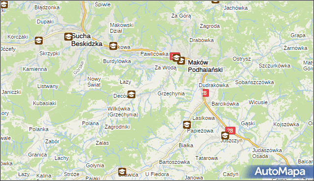 mapa Grzechynia, Grzechynia na mapie Targeo