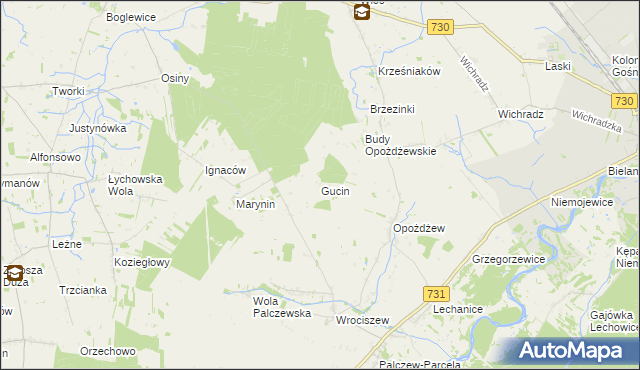 mapa Gucin gmina Warka, Gucin gmina Warka na mapie Targeo