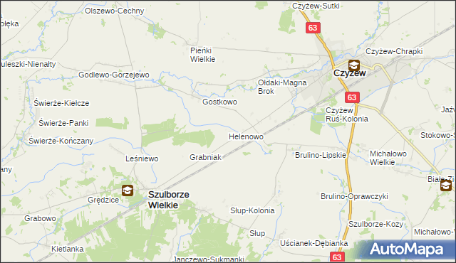 mapa Helenowo gmina Szulborze Wielkie, Helenowo gmina Szulborze Wielkie na mapie Targeo