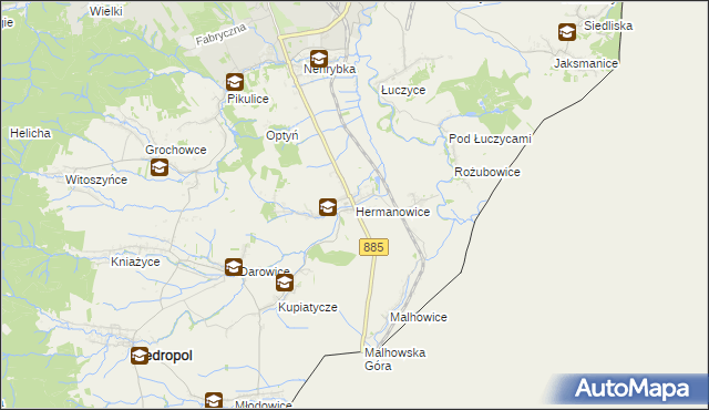 mapa Hermanowice, Hermanowice na mapie Targeo