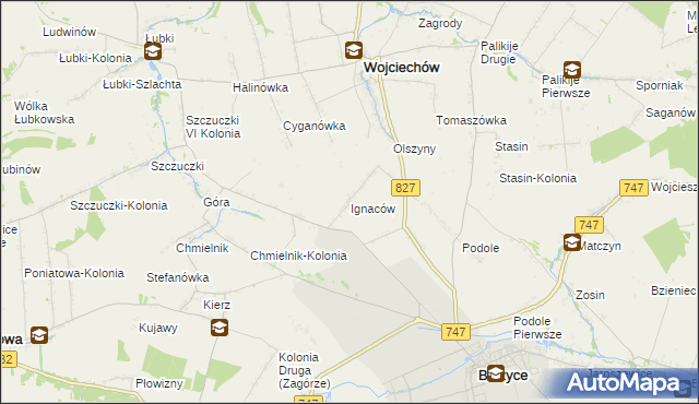 mapa Ignaców gmina Wojciechów, Ignaców gmina Wojciechów na mapie Targeo