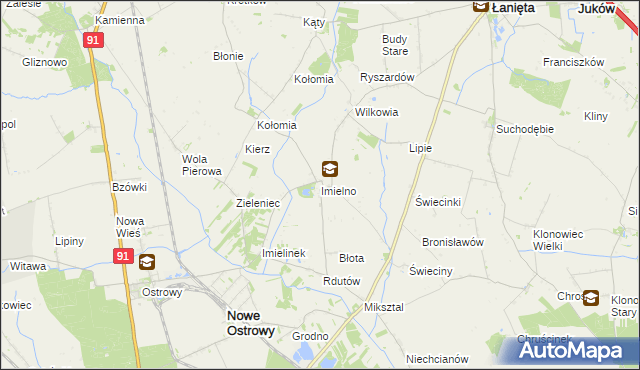 mapa Imielno gmina Nowe Ostrowy, Imielno gmina Nowe Ostrowy na mapie Targeo