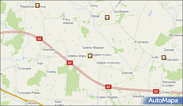 mapa Izdebki-Kosny, Izdebki-Kosny na mapie Targeo