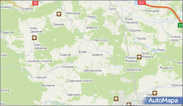 mapa Izdebno gmina Łaskarzew, Izdebno gmina Łaskarzew na mapie Targeo