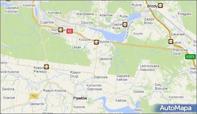 mapa Jabłonna gmina Brody, Jabłonna gmina Brody na mapie Targeo
