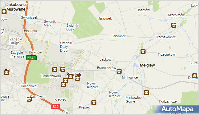 mapa Jacków gmina Mełgiew, Jacków gmina Mełgiew na mapie Targeo