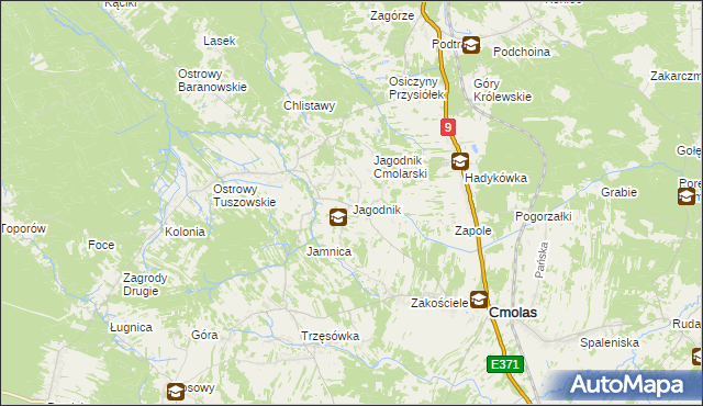 mapa Jagodnik gmina Cmolas, Jagodnik gmina Cmolas na mapie Targeo