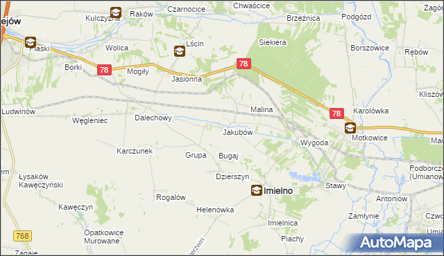 mapa Jakubów gmina Imielno, Jakubów gmina Imielno na mapie Targeo