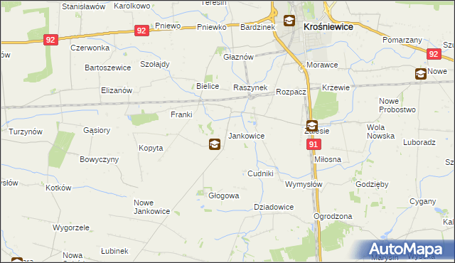 mapa Jankowice gmina Krośniewice, Jankowice gmina Krośniewice na mapie Targeo