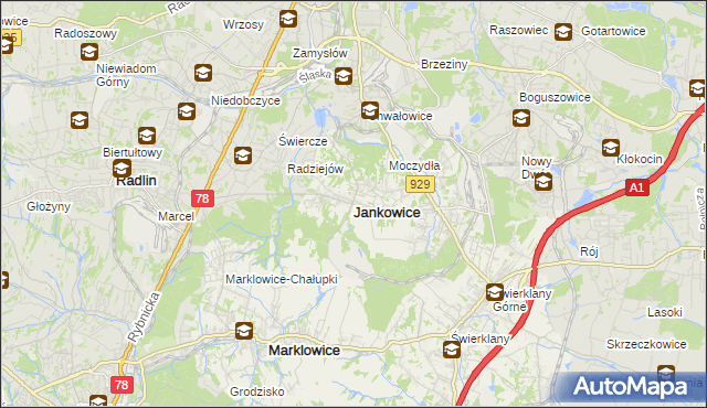 mapa Jankowice gmina Świerklany, Jankowice gmina Świerklany na mapie Targeo