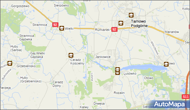 mapa Jankowice gmina Tarnowo Podgórne, Jankowice gmina Tarnowo Podgórne na mapie Targeo