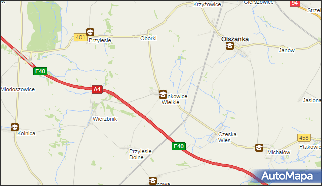 mapa Jankowice Wielkie, Jankowice Wielkie na mapie Targeo