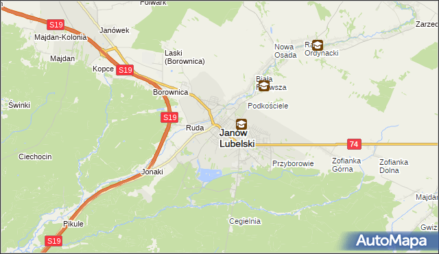 mapa Janów Lubelski, Janów Lubelski na mapie Targeo