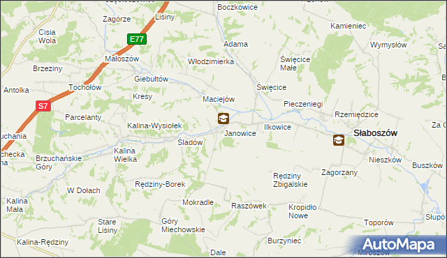 mapa Janowice gmina Słaboszów, Janowice gmina Słaboszów na mapie Targeo